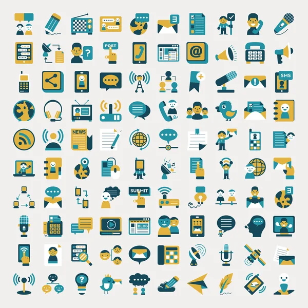 Ensemble d'icônes de communication plat rétro — Image vectorielle