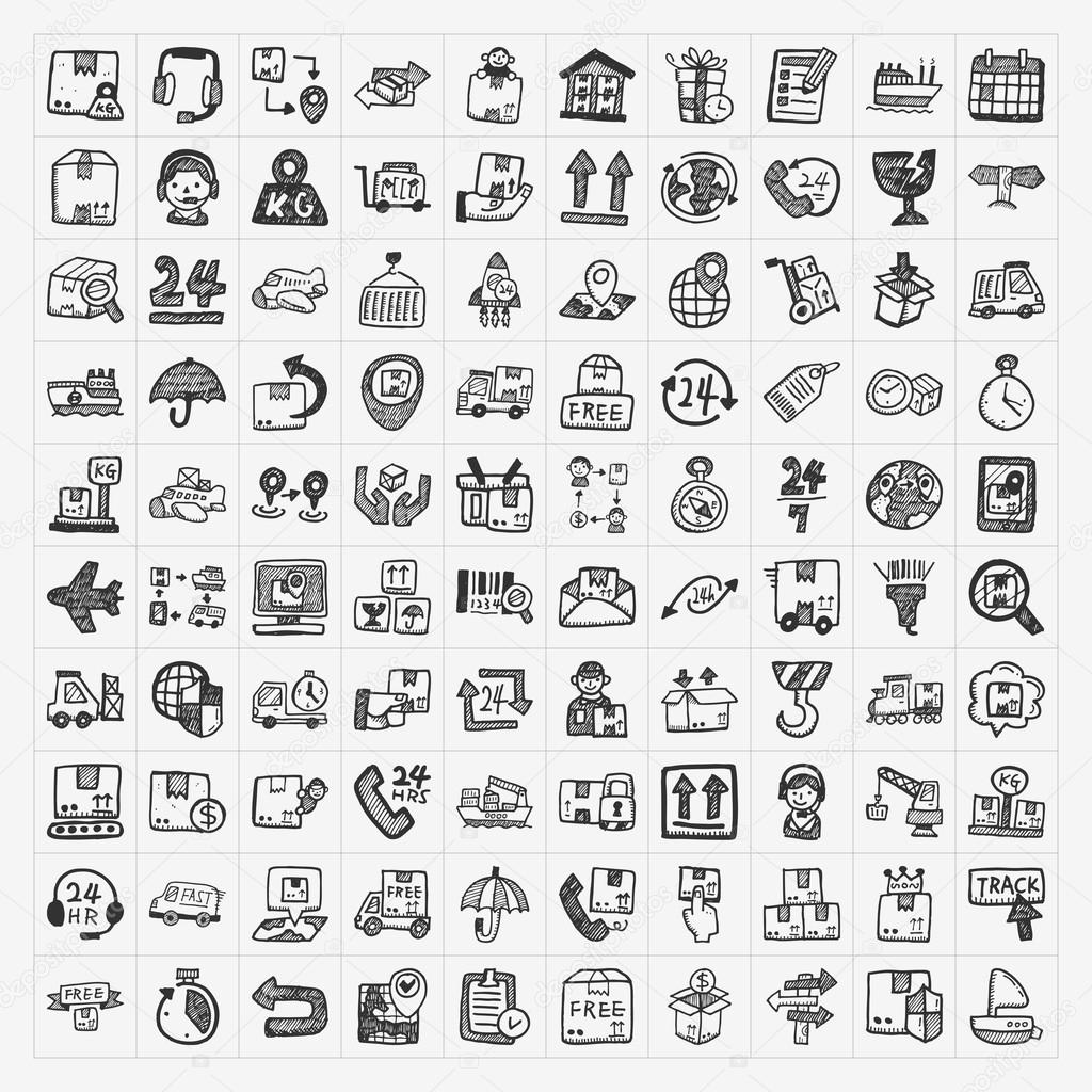 doodle logistics icons set