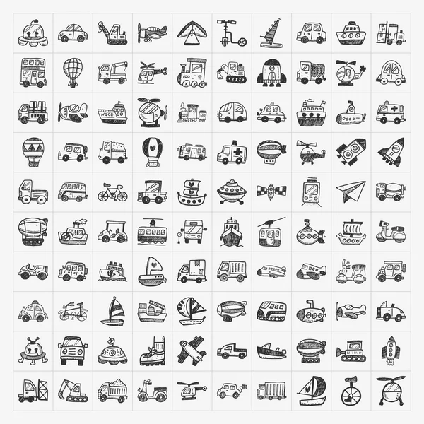 Doodle transport icons set — Stock Vector