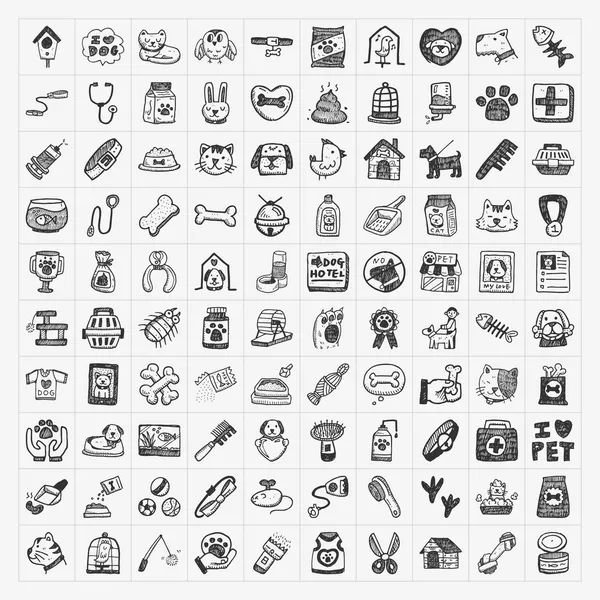 Doodle pet ikony nastavit — Stockový vektor