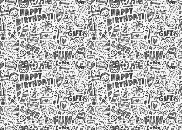 Άνευ ραφής doodle γενέθλια κόμμα μοτίβο φόντου — Διανυσματικό Αρχείο