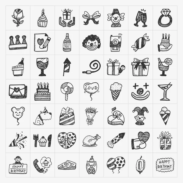 Doodle birthday party iconen — Stockvector