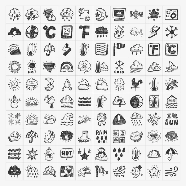 Doodle weather icons set — Stock Vector