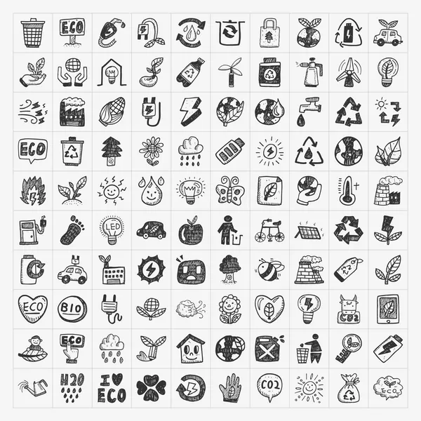Doodle eco iconos — Vector de stock
