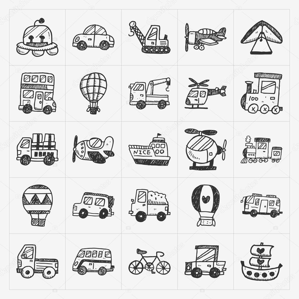 doodle transport icons set