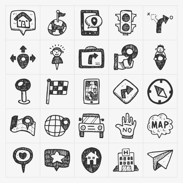 Doodle map Conjunto de ícones de localização GPS —  Vetores de Stock