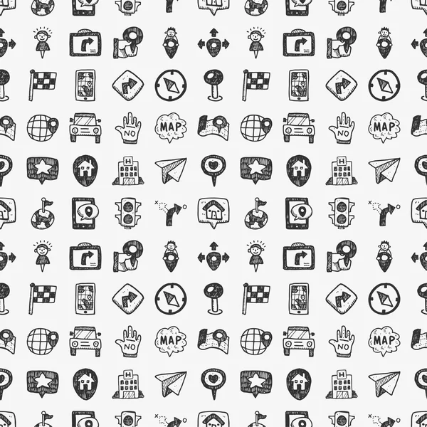 Sömlös doodle karta gps läge ikoner mönster — Stock vektor
