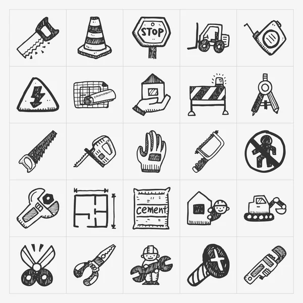 Iconos de construcción de garabatos — Vector de stock