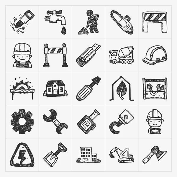 Icone di costruzione doodle — Vettoriale Stock