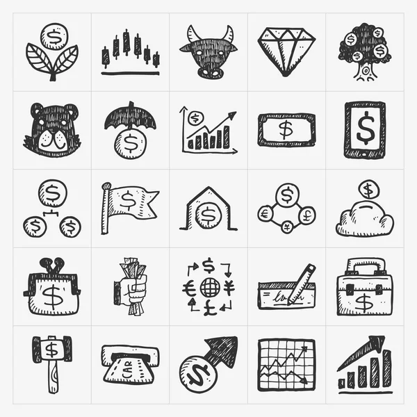 Ícones financeiros doodle — Vetor de Stock