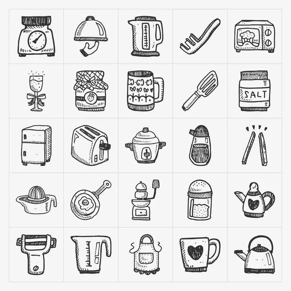 Doodle keuken pictogrammen — Stockvector