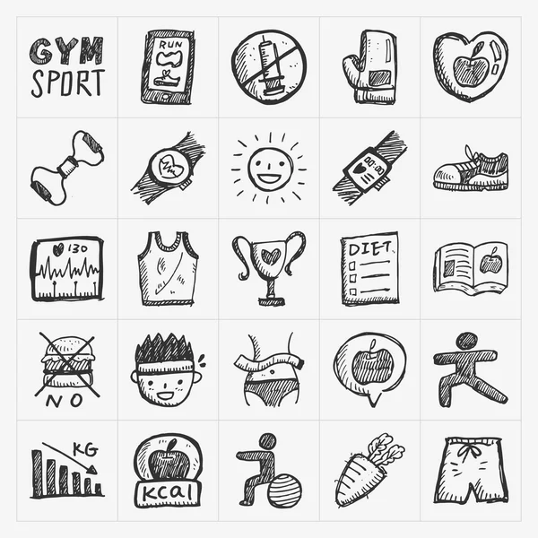 Doodle fitness simgeler — Stok Vektör