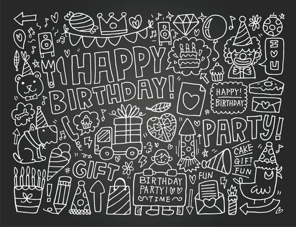 黑板上的涂鸦生日 — 图库矢量图片