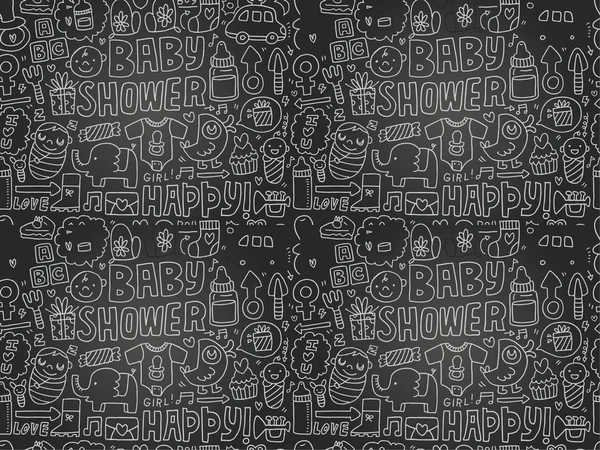 Seamless blackboard doodle baby pattern — Stock Vector