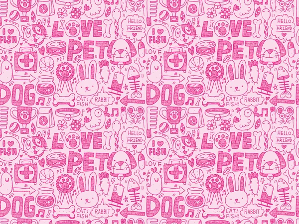 Seamless doodle pet pattern — Stock Vector