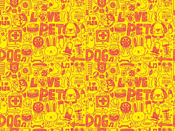 Seamless doodle pet pattern — Stock Vector