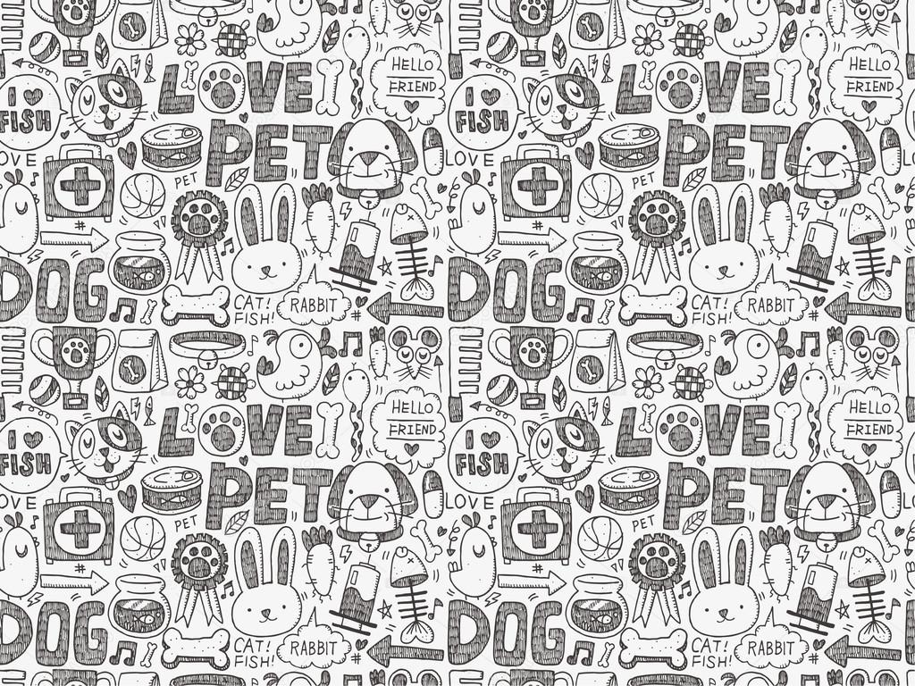 Seamless doodle pet pattern