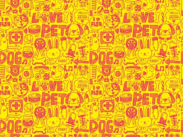 Padrão de animal de estimação doodle — Vetor de Stock