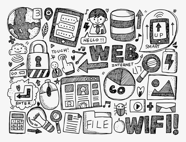 Doodle Internet arka plan — Stok Vektör