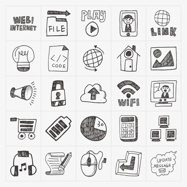 Doodle internet web ícone conjunto — Vetor de Stock