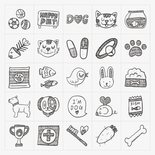 Doodle sällskapsdjur ikoner set — Stock vektor