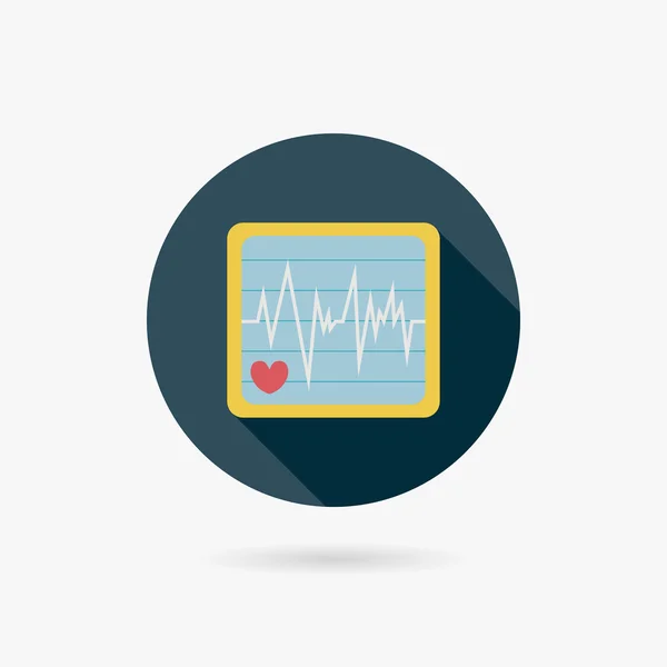 Monitor en la UCI. ECG Icono de estilo plano con largas sombras — Vector de stock