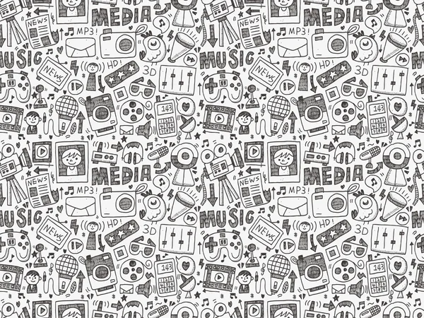 Patrón de medios de Doodle — Vector de stock