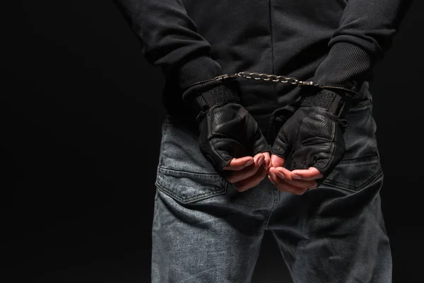 Cropped View African American Hooligan Handcuffs Isolated Black — Foto Stock