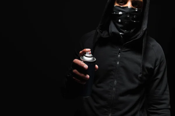 Cropped View African American Vandal Mask Face Holding Spray Paint — Stock Photo, Image