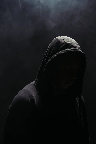 Silhouette Bandit Hoodie Black Background Smoke — 스톡 사진