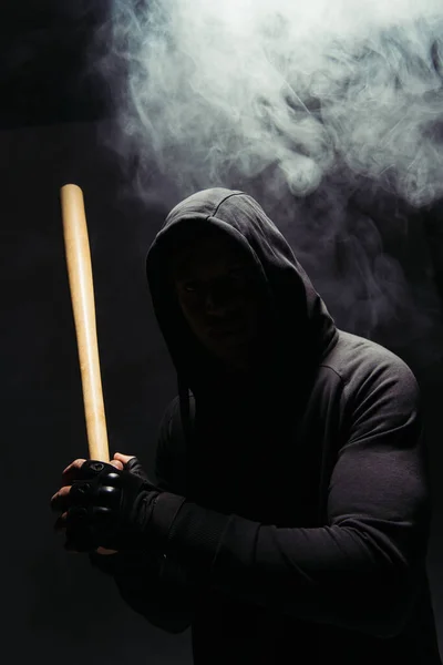 Silhouette African American Bandit Hood Holding Baseball Bat Black Background — Foto Stock