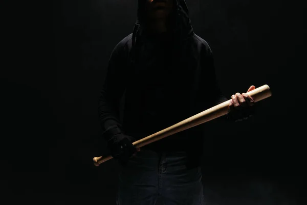 Cropped View African American Vandal Holding Baseball Bat Isolated Black — Stockfoto