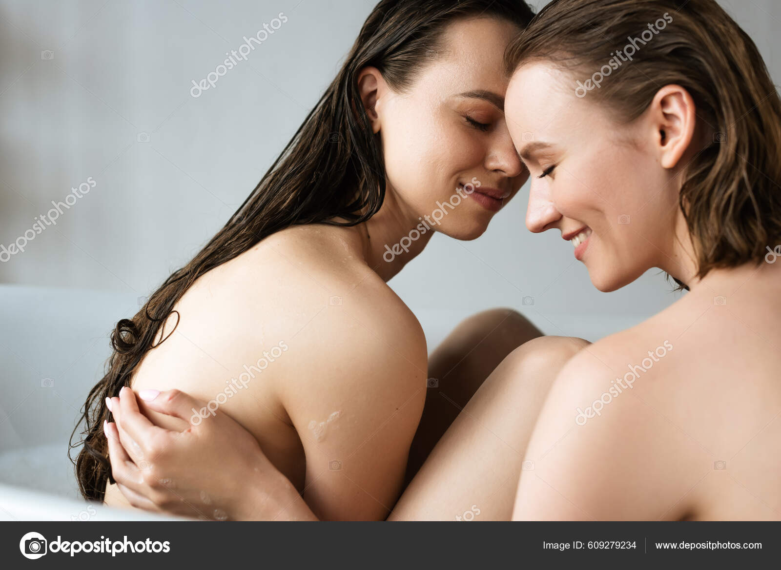 lesbian in the bathroom flat chest wet  