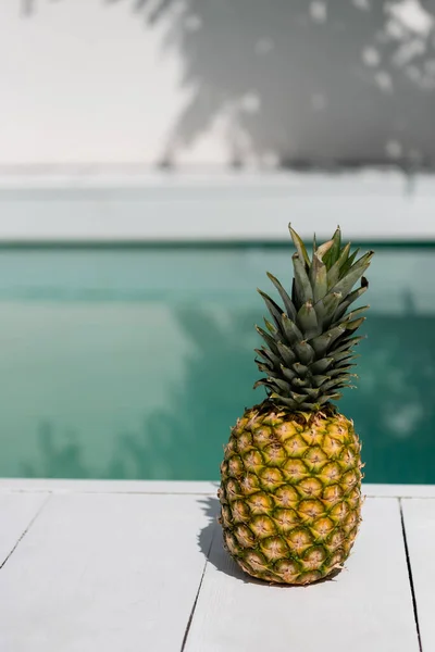 Tropical and sweet pineapple near blue water in swimming pool — Stockfoto