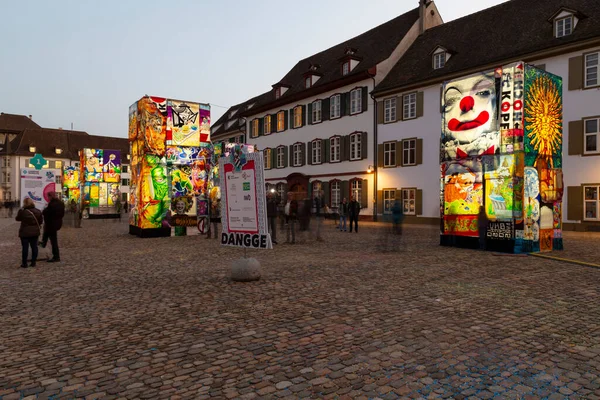 Basilea Suiza Febrero Plaza Catedral Con Exposición Linterna Carnaval Iluminada —  Fotos de Stock