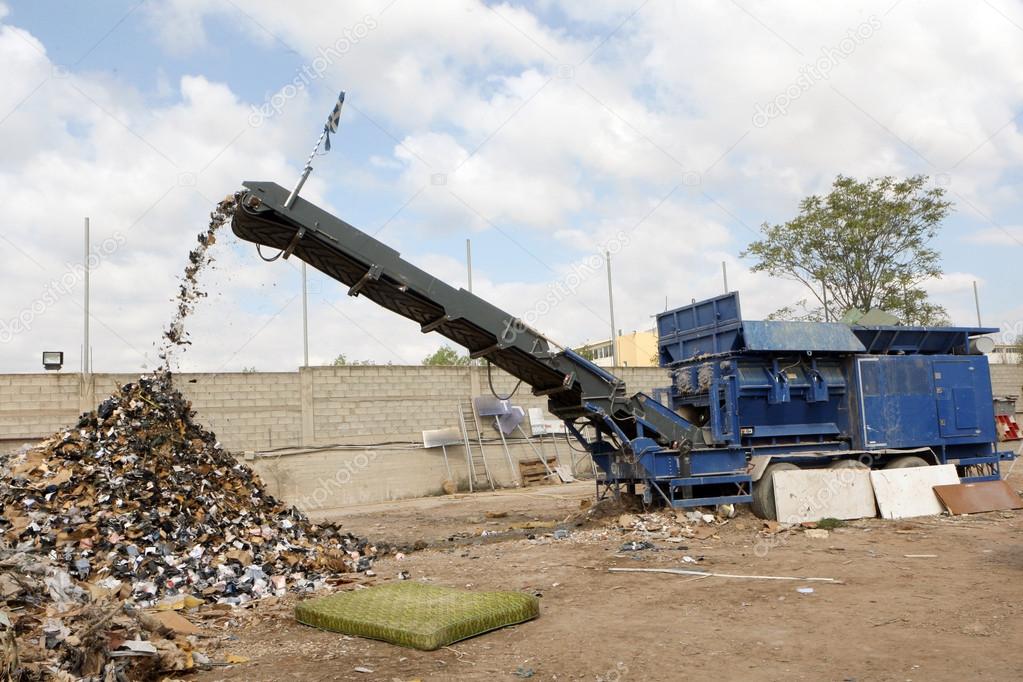 Shredder machine on a recycling yard