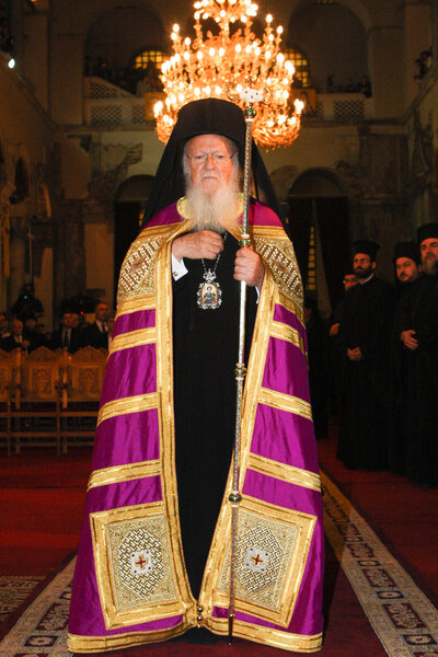 Patriarch Bartholomew in the church of Agios Dimitrios