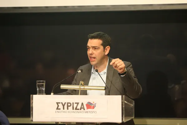 アレクシス tsipras syriza （急進左翼連合) ストック画像