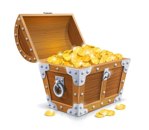 Holztruhe mit Goldmünze — Stockvektor