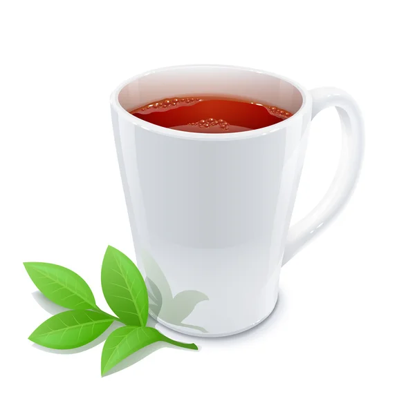 Taza de té con hojas de té verde — Vector de stock