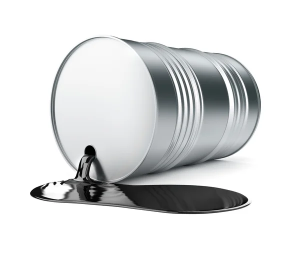 Black oil pouring in pool from barrel — Stock Photo, Image