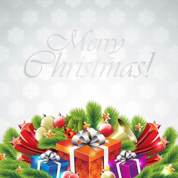 Ilustración vectorial sobre un tema navideño con caja de regalo y brillante — Vector de stock