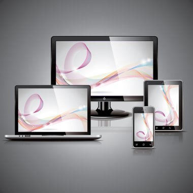 Gri arka planda parlak cihazları olan vektör teknolojisi tasarımı. EPS 10.