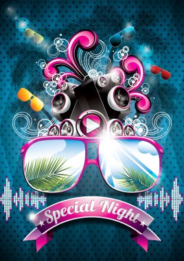 Vector Summer Beach Party Flyer Design with speakers clipart