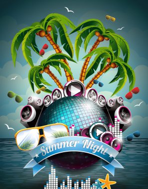 vektör yaz plaj partisi el ilanı tasarımı ile disko topu