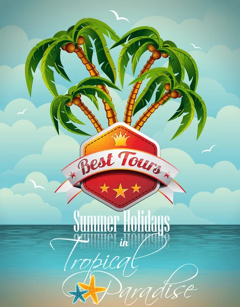 Vector Summer Holiday Flyer Design with palm trees. — Wektor stockowy