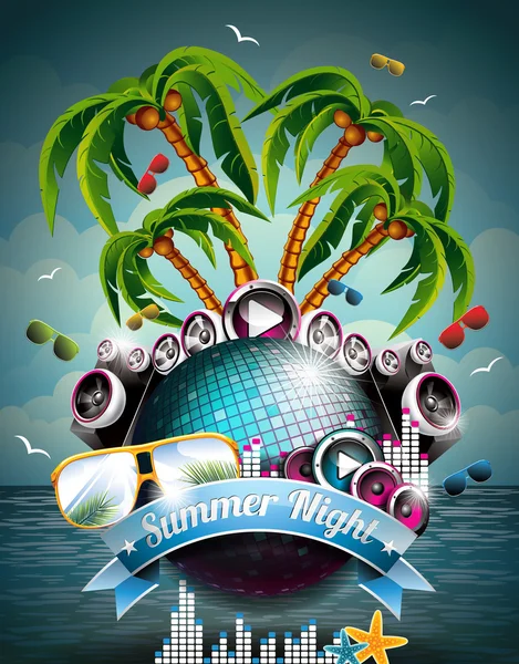 Vector Summer Beach Party Flyer Design con palla da discoteca — Vettoriale Stock