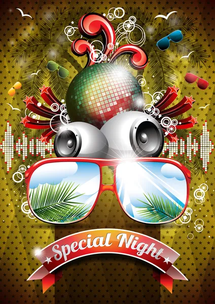 Vector Summer Beach Party Flyer Design with disco ball — Stock Vector