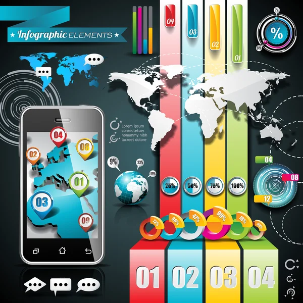Conjunto de design vetorial de elementos infográficos. Mapa do mundo e gráficos de informação . — Vetor de Stock