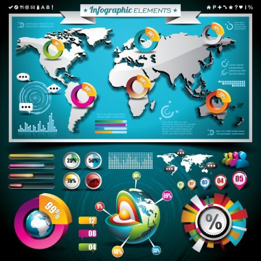 vektör tasarım Infographic öğeleri kümesi. Dünya grafik harita ve bilgi.